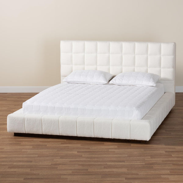Baxton Studio Baxton Studio Braylin Plush Teddy-Bear Fabric Platform Bed with Stylish Grid-Tufted Headboard King CFSP0828-White-King