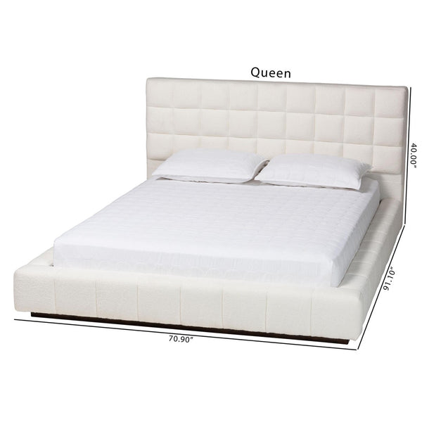 Baxton Studio Baxton Studio Braylin Plush Teddy-Bear Fabric Platform Bed with Stylish Grid-Tufted Headboard King CFSP0828-White-King