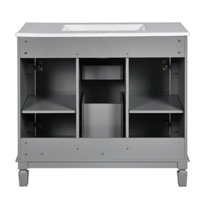 English Elm 36'' Modern Bathroom Vanity With Black Ceramic Top, Soft-Close Doors & Drawers For Stylish Storage N710P230231E