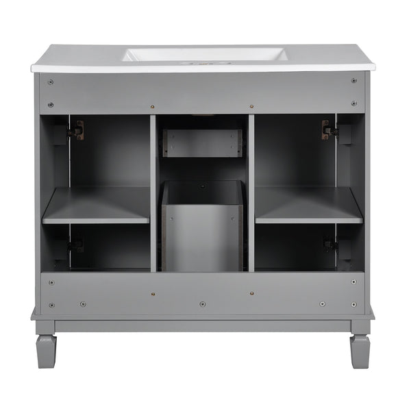 English Elm 36'' Modern Bathroom Vanity With Black Ceramic Top, Soft-Close Doors & Drawers For Stylish Storage N710P230231E