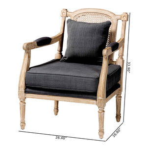 Baxton Studio Baxton Studio Clemence Grey Fabric Armchair - French Provincial Design with Rattan & Mahogany Charm SEA63-Grey Chair