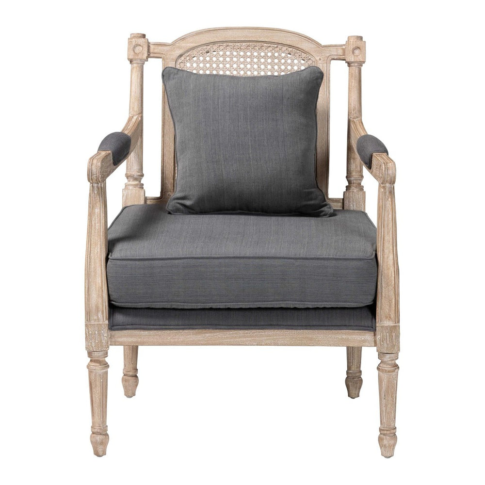 Baxton Studio Baxton Studio Clemence Grey Fabric Armchair - French Provincial Design with Rattan & Mahogany Charm SEA63-Grey Chair