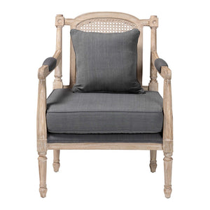 Baxton Studio Baxton Studio Clemence Grey Fabric Armchair - French Provincial Design with Rattan & Mahogany Charm SEA63-Grey Chair