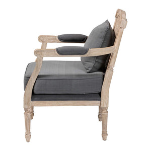 Baxton Studio Baxton Studio Clemence Grey Fabric Armchair - French Provincial Design with Rattan & Mahogany Charm SEA63-Grey Chair