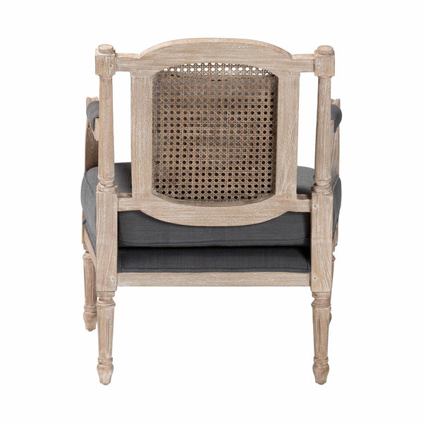 Baxton Studio Baxton Studio Clemence Grey Fabric Armchair - French Provincial Design with Rattan & Mahogany Charm SEA63-Grey Chair