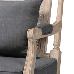 Baxton Studio Baxton Studio Clemence Grey Fabric Armchair - French Provincial Design with Rattan & Mahogany Charm SEA63-Grey Chair