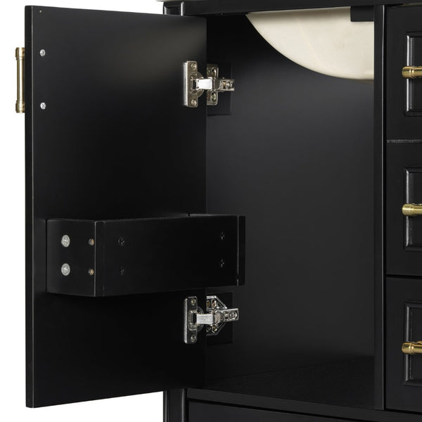 English Elm 24" Olive Bathroom Vanity Solid Wood Frame Ceramic Sink Gold Hardware Soft Close Black N729P373272B