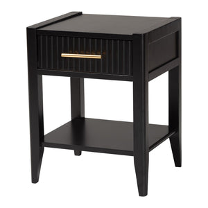 Baxton Studio Baxton Studio Primrose Mid-Century Nightstand with Fluted Drawer and Open Shelf for Stylish Storage Black SW8000-66NS-Black-NS