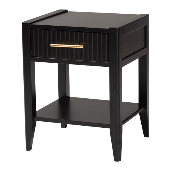 Baxton Studio Baxton Studio Primrose Mid-Century Nightstand with Fluted Drawer and Open Shelf for Stylish Storage Black SW8000-66NS-Black-NS