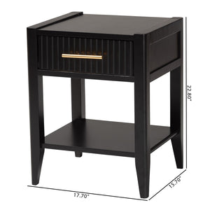 Baxton Studio Baxton Studio Primrose Mid-Century Nightstand with Fluted Drawer and Open Shelf for Stylish Storage Black SW8000-66NS-Black-NS