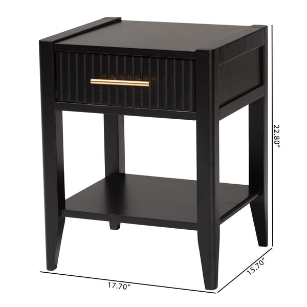 Baxton Studio Baxton Studio Primrose Mid-Century Nightstand with Fluted Drawer and Open Shelf for Stylish Storage Black SW8000-66NS-Black-NS