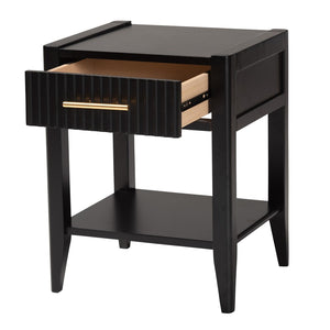 Baxton Studio Baxton Studio Primrose Mid-Century Nightstand with Fluted Drawer and Open Shelf for Stylish Storage Black SW8000-66NS-Black-NS