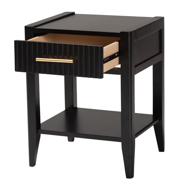 Baxton Studio Baxton Studio Primrose Mid-Century Nightstand with Fluted Drawer and Open Shelf for Stylish Storage Black SW8000-66NS-Black-NS