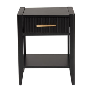 Baxton Studio Baxton Studio Primrose Mid-Century Nightstand with Fluted Drawer and Open Shelf for Stylish Storage Black SW8000-66NS-Black-NS