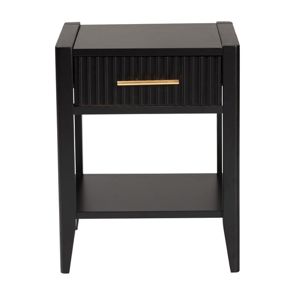 Baxton Studio Baxton Studio Primrose Mid-Century Nightstand with Fluted Drawer and Open Shelf for Stylish Storage Black SW8000-66NS-Black-NS