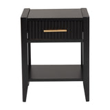 Baxton Studio Primrose Mid-Century Black Fluted Wood 1-Drawer Nightstand