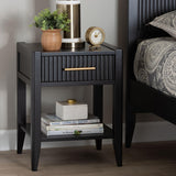 Baxton Studio Primrose Mid-Century Black Fluted Wood 1-Drawer Nightstand