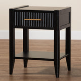 Baxton Studio Primrose Mid-Century Black Fluted Wood 1-Drawer Nightstand