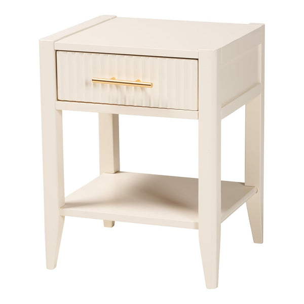Baxton Studio Baxton Studio Primrose Mid-Century Nightstand with Fluted Drawer and Open Shelf for Stylish Storage Ivory SW8000-66NS-Ivory-NS