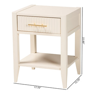 Baxton Studio Baxton Studio Primrose Mid-Century Nightstand with Fluted Drawer and Open Shelf for Stylish Storage Ivory SW8000-66NS-Ivory-NS