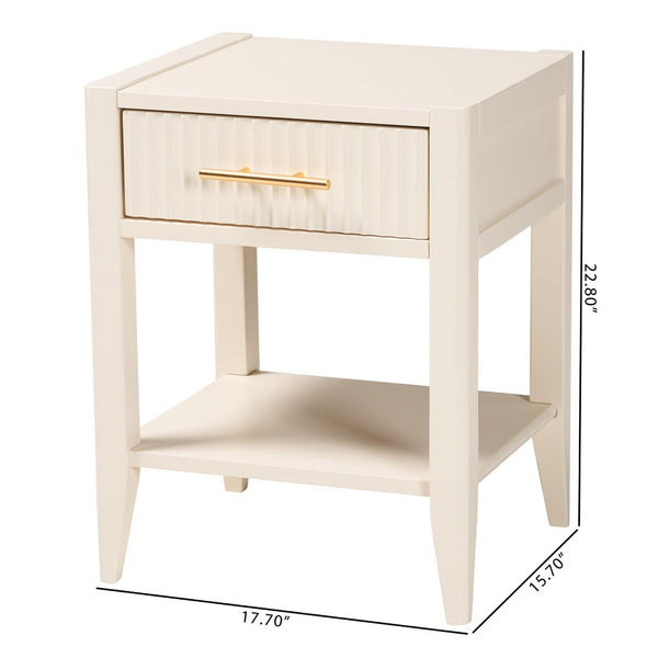 Baxton Studio Baxton Studio Primrose Mid-Century Nightstand with Fluted Drawer and Open Shelf for Stylish Storage Ivory SW8000-66NS-Ivory-NS