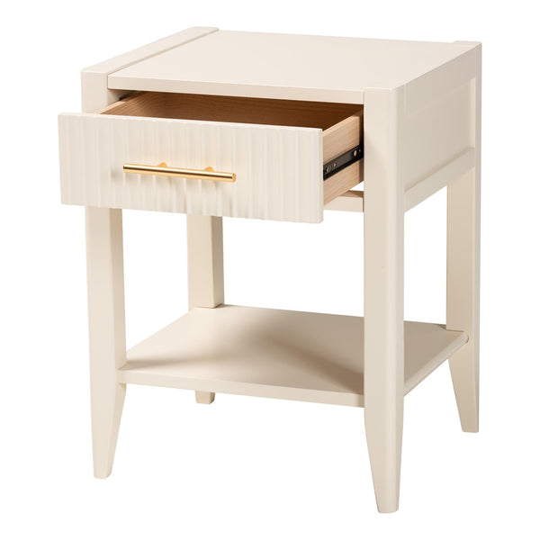 Baxton Studio Baxton Studio Primrose Mid-Century Nightstand with Fluted Drawer and Open Shelf for Stylish Storage Ivory SW8000-66NS-Ivory-NS