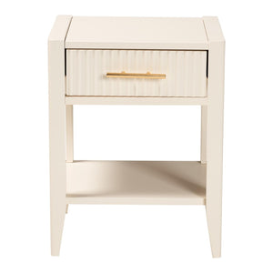 Baxton Studio Baxton Studio Primrose Mid-Century Nightstand with Fluted Drawer and Open Shelf for Stylish Storage Ivory SW8000-66NS-Ivory-NS