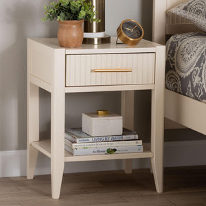 Baxton Studio Baxton Studio Primrose Mid-Century Nightstand with Fluted Drawer and Open Shelf for Stylish Storage Ivory SW8000-66NS-Ivory-NS