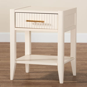 Baxton Studio Baxton Studio Primrose Mid-Century Nightstand with Fluted Drawer and Open Shelf for Stylish Storage Ivory SW8000-66NS-Ivory-NS