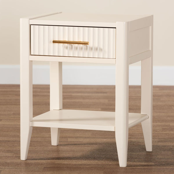 Baxton Studio Baxton Studio Primrose Mid-Century Nightstand with Fluted Drawer and Open Shelf for Stylish Storage Ivory SW8000-66NS-Ivory-NS