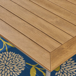 English Elm Christopher Knight Home® - LEEDS Eucalyptus Wood-Top Dining Table with Rust-Proof Aluminum Frame for Outdoor Patio Seating of 6 62762.00SIL