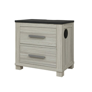 English Elm Augusta Solid Wood Nightstand in Beige Brown with Dark Top, 2 Spacious Drawers & Block Feet — Sturdy Crafted Design B201P390575