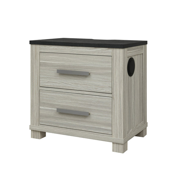 English Elm Augusta Solid Wood Nightstand in Beige Brown with Dark Top, 2 Spacious Drawers & Block Feet — Sturdy Crafted Design B201P390575