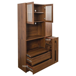 English Elm 70.87"h Tall Storage Cabinet Glass Panel Doors Asymmetric Drawers Modern Hallway Organizer W331S00213