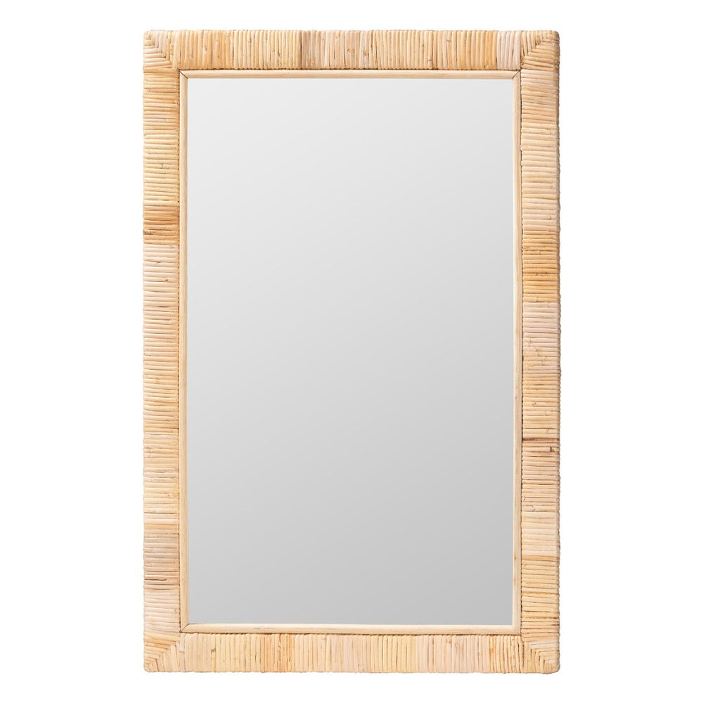 Baxton Studio bali Lankston Bohemian Natural Rattan Accent Wall Mirror - Handcrafted Artisanal Home Decor Piece Rectangle WS101-Natural Rattan/Wood-Mirror