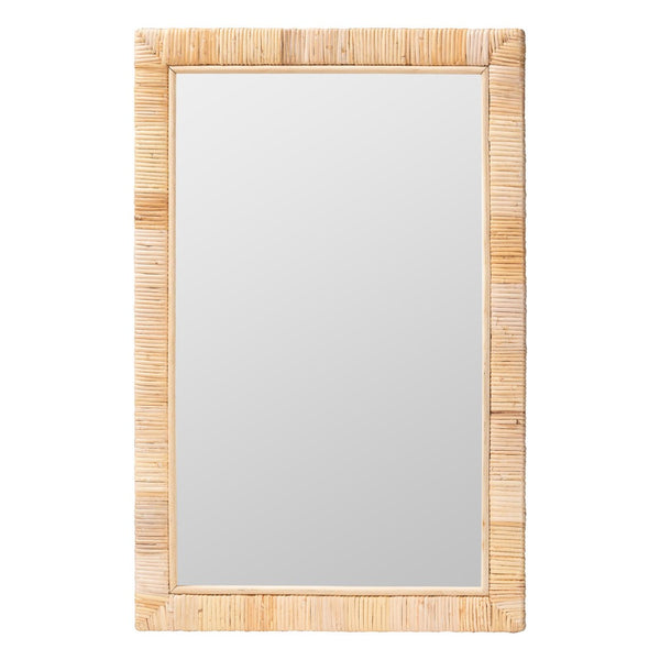 Baxton Studio bali Lankston Bohemian Natural Rattan Accent Wall Mirror - Handcrafted Artisanal Home Decor Piece Rectangle WS101-Natural Rattan/Wood-Mirror