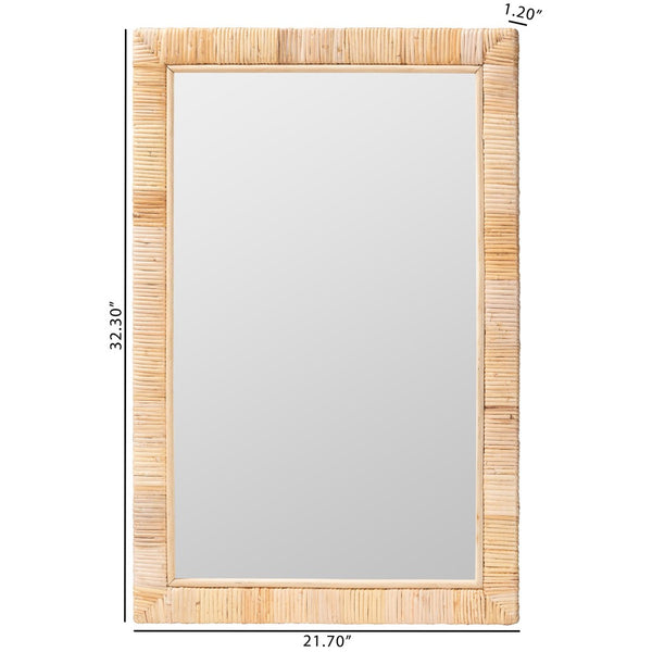 Baxton Studio bali Lankston Bohemian Natural Rattan Accent Wall Mirror - Handcrafted Artisanal Home Decor Piece Rectangle WS101-Natural Rattan/Wood-Mirror