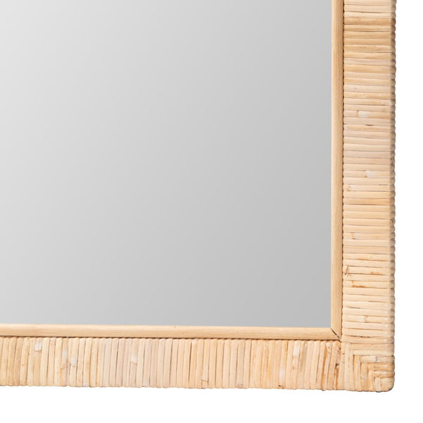 Baxton Studio bali Lankston Bohemian Natural Rattan Accent Wall Mirror - Handcrafted Artisanal Home Decor Piece Square WS102-Natural Rattan/Wood-Mirror