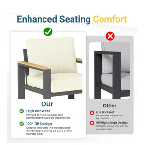 English Elm 52" Powder-coated Aluminum Outdoor Loveseat with Ergonomic Recline and Foam Cushions Beige+Black B082P455137