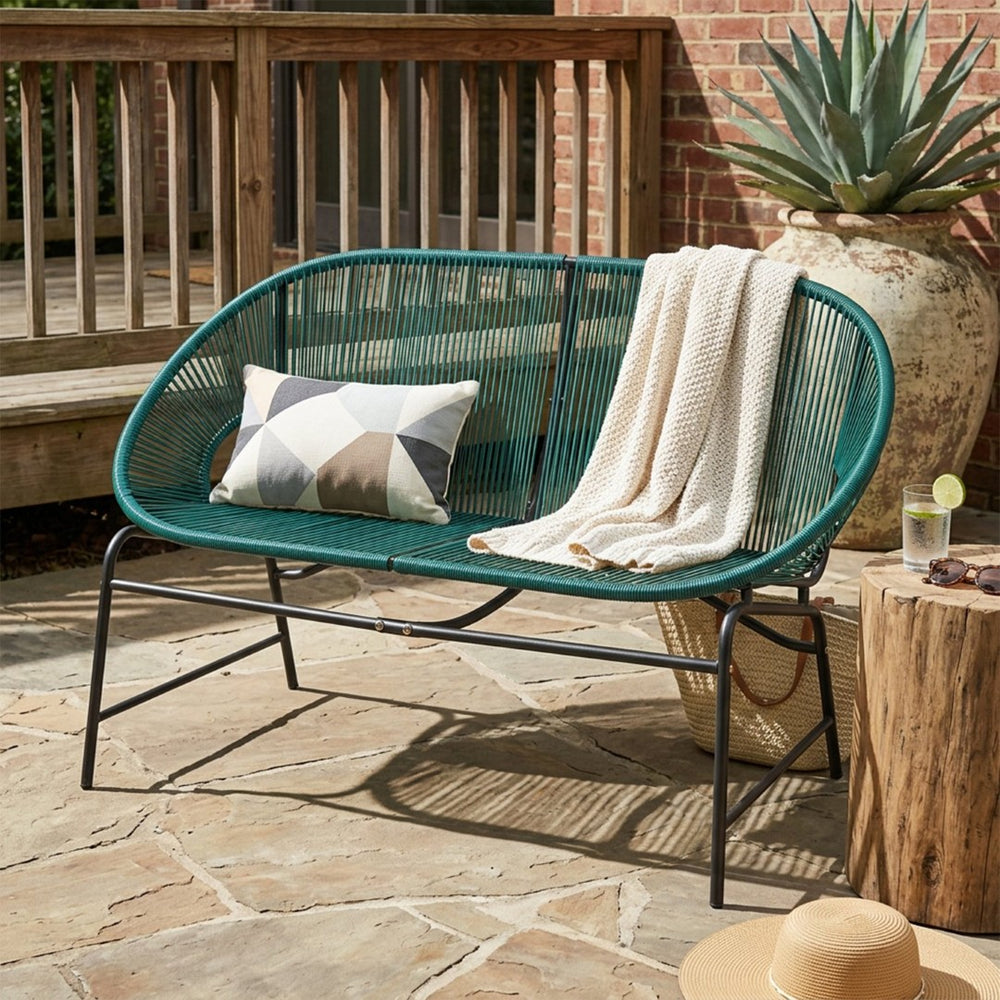English Elm Condessa Outdoor Pe Rattan Loveseat Iron Frame Weather Resistant Patio Seating Teal N775P423051T