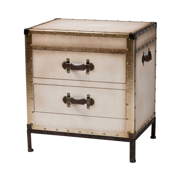 Baxton Studio Baxton Studio Vintage White Canvas End Table Trunk with 2 Drawers for Stylish Storage Solutions JY23B236-Laura-White Trunk-ET
