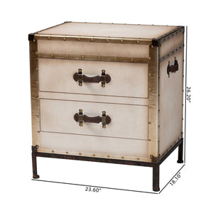 Baxton Studio Baxton Studio Vintage White Canvas End Table Trunk with 2 Drawers for Stylish Storage Solutions JY23B236-Laura-White Trunk-ET