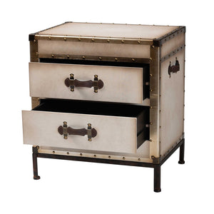 Baxton Studio Baxton Studio Vintage White Canvas End Table Trunk with 2 Drawers for Stylish Storage Solutions JY23B236-Laura-White Trunk-ET