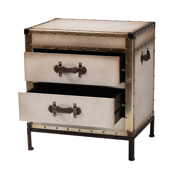 Baxton Studio Baxton Studio Vintage White Canvas End Table Trunk with 2 Drawers for Stylish Storage Solutions JY23B236-Laura-White Trunk-ET