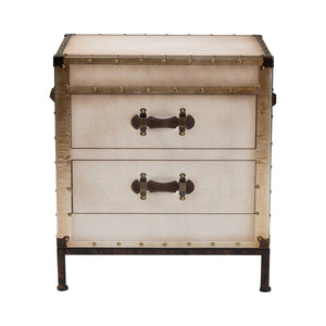 Baxton Studio Baxton Studio Vintage White Canvas End Table Trunk with 2 Drawers for Stylish Storage Solutions JY23B236-Laura-White Trunk-ET