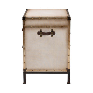 Baxton Studio Baxton Studio Vintage White Canvas End Table Trunk with 2 Drawers for Stylish Storage Solutions JY23B236-Laura-White Trunk-ET