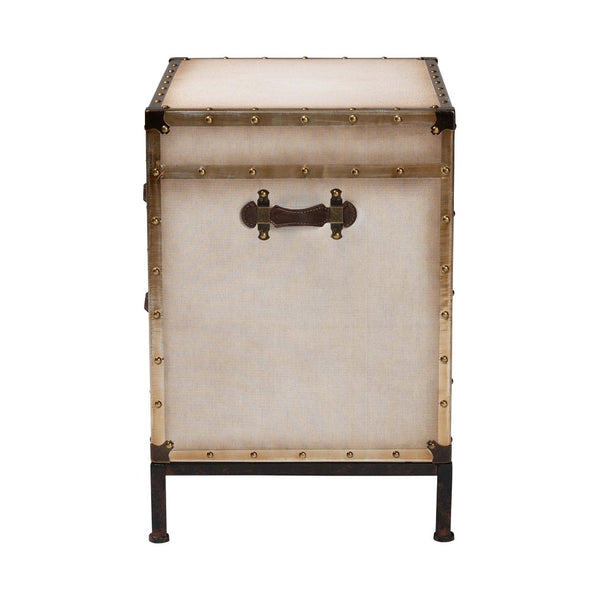 Baxton Studio Baxton Studio Vintage White Canvas End Table Trunk with 2 Drawers for Stylish Storage Solutions JY23B236-Laura-White Trunk-ET