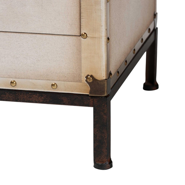 Baxton Studio Baxton Studio Vintage White Canvas End Table Trunk with 2 Drawers for Stylish Storage Solutions JY23B236-Laura-White Trunk-ET