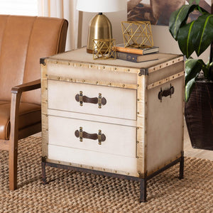 Baxton Studio Baxton Studio Vintage White Canvas End Table Trunk with 2 Drawers for Stylish Storage Solutions JY23B236-Laura-White Trunk-ET