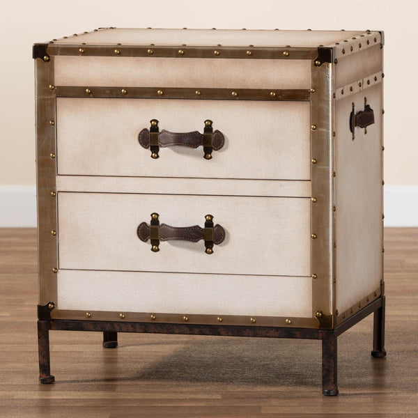 Baxton Studio Baxton Studio Vintage White Canvas End Table Trunk with 2 Drawers for Stylish Storage Solutions JY23B236-Laura-White Trunk-ET